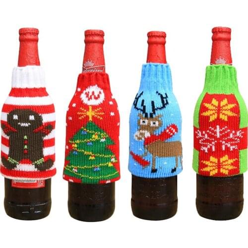 New Year Christmas Decorations Champagne Wine Bottle Knitting Cover Bag Banquet Xmas Dinner Party Decoration Supplies