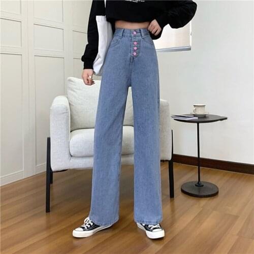 New jeans in the fall and winter of female loose wide-legged pants of tall waist joker