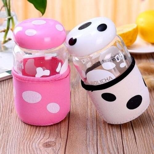 New Lovely Mushroom Water Bottle Leakproof Transparent Glass Drinking Cup Portable Anti fall Cups sets My Bottle Children Kids