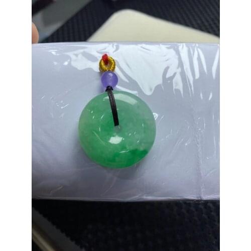 Natural 7A green jade pendant necklace with 925 sterling silver hand-carved round jade pendant jadeite jade necklace