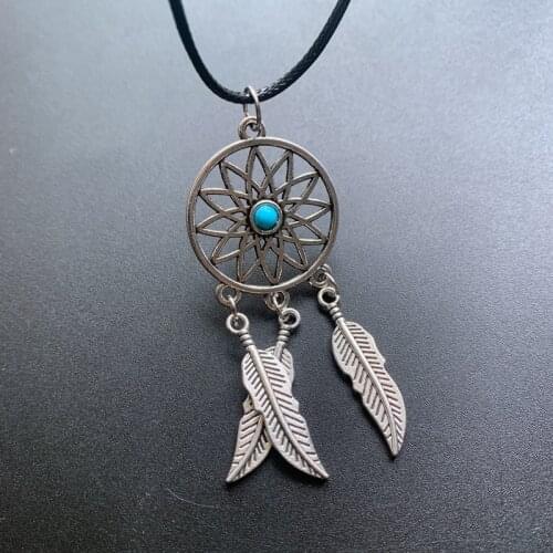 Alloy Dream Catcher Necklace Bohemian Ethnic Feather Mandala Lotus Charm Necklace Dreamcatcher Jewelry 1pc Dropship