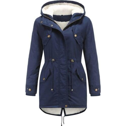 Quanss 2021 New Winter Jacket Womens Fashion Hooded Parkas Drawstring Pockets Fleece Thick Warm Outerwear Female Padded Coats