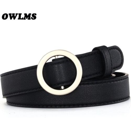 Newest Design belts antique siver buckle round buckles strap belt student jean belt black PU leather women jeans HOT waistband