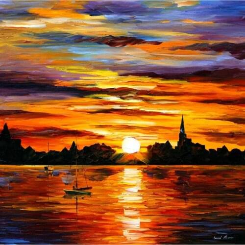 Hand painted Palette knife painting corsica sunset oil on canvas modern art Landscape for room decor