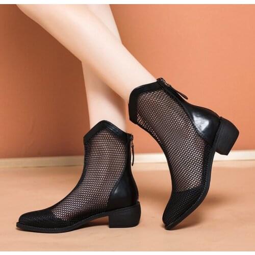 Gladiator Sandals Hollow Out Women Boots Breathable Sandalias botas Gauze Ladies Shoe Pointed Toe Back Zipper 2021 Summer 9008N