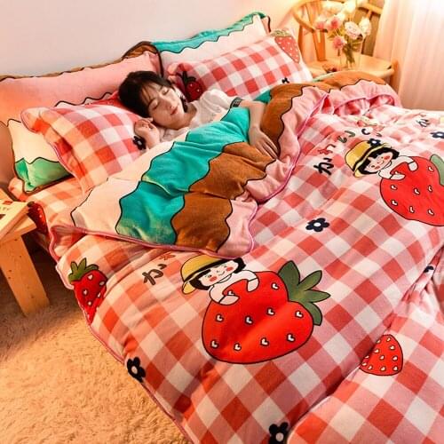 Winter Warm Flannel 3/4pcs Bedding Set Milk Velvet Quilt Duvet Cover Cartoon Thickened Snow Fleece Bed Sheet Pillowcase Sets