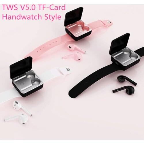 TWS 5.0 Fingerprint Touch Bluetooth Watchband Earphone 9D Sound HIFI Wireless Bodybuilding in-ear headphones Support TF Card