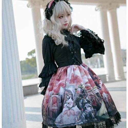 Gothic Punk Vintage Sweet Lolita Dress Palace Lace Bowknot Printing Princess Victorian Kawaii Girl Goth Lolitas Jsk Loli Cosplay