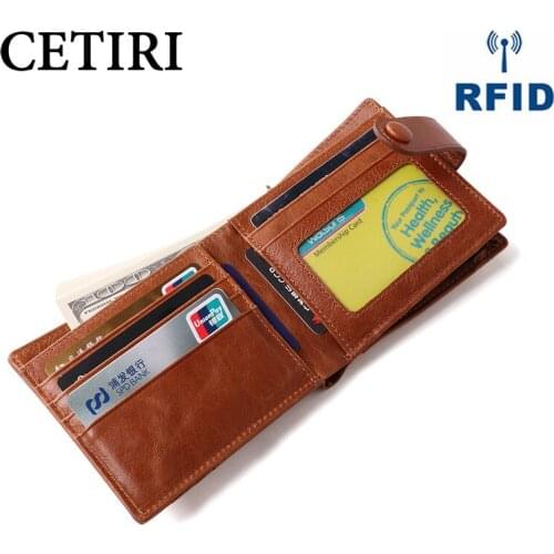 CETIRI 100% cow leather vintage men wallet with buckle coin purse mens wallets short crazy horse leather male walet