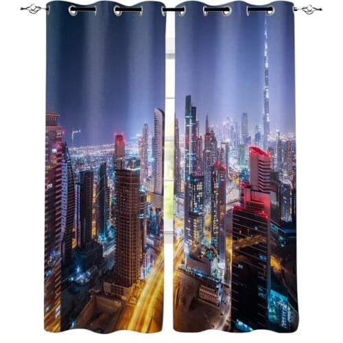 Night City Building Window Curtains Home Decor Kitchen Draperies Window Curtain Living Room Curtains for Bedroom