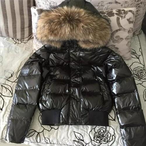 Natural fur collar Winter Jacket Women glossy Outwear Winter hooded Waterproof Down Coat Female Warm Down Parkas