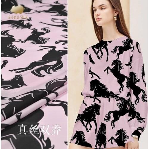 Horse Digital Printing Silk Double Joe Spring and Summer Silk Fabric Mulberry Silk Cloth Women 's Dress New