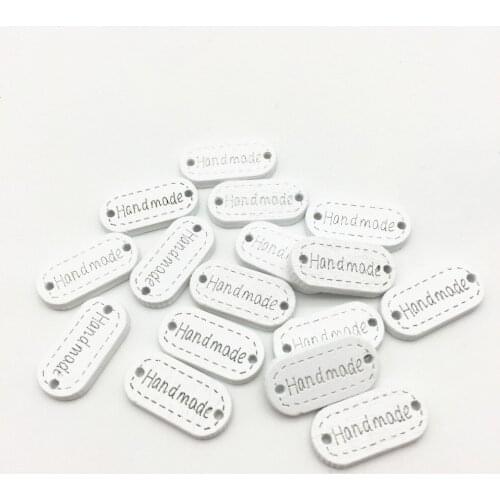 100pcs White Wooden "Handmade" Connectors Tag Label Rectangle Oval Shaped Embellishments Ornaments Crafts With 2 Hole Buttons