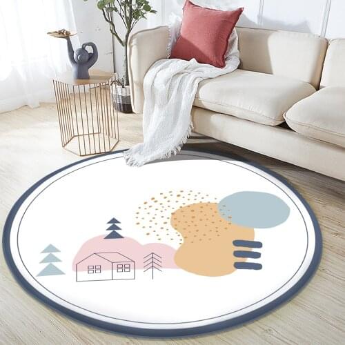 2021 Non-Slip Round Carpet Bedroom Living Room Decor Carpet Fresh and Simple Style Pattern Flannel Carpet