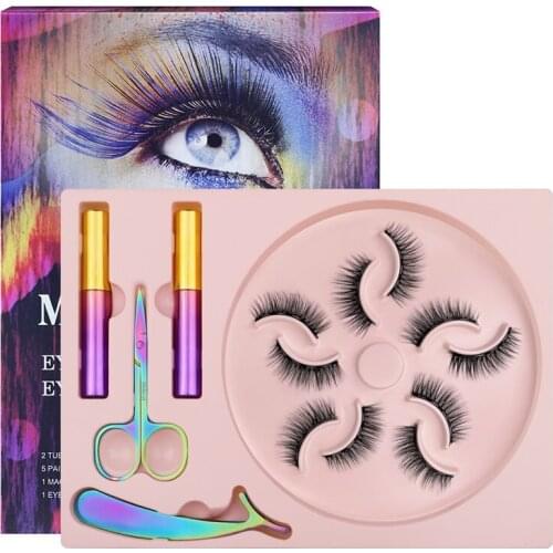 Handmade Reusable Five Magnetics False Eyelashes 5 Pairs Set Thick Natural 3D Magnet Fake Lashes With Eyeliner Tweezer DHL Free