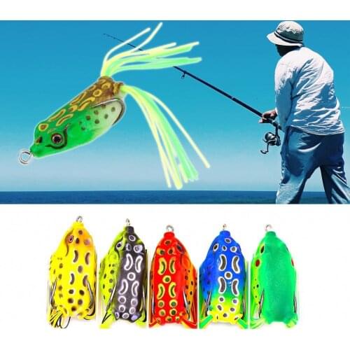 5Pcs/Set Frog Lure Strip Line Double Hook Colorful Soft Simulated Topwater Fishing Crankbait for Outdoor