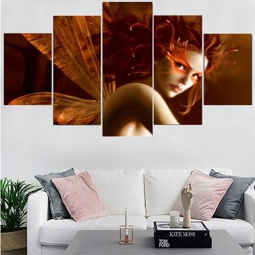 5 Pieces Wall Art Canvas Painting Figure Poster Elf Girl Home Decoration Pictures Modern For Living Room Bedroom Framework