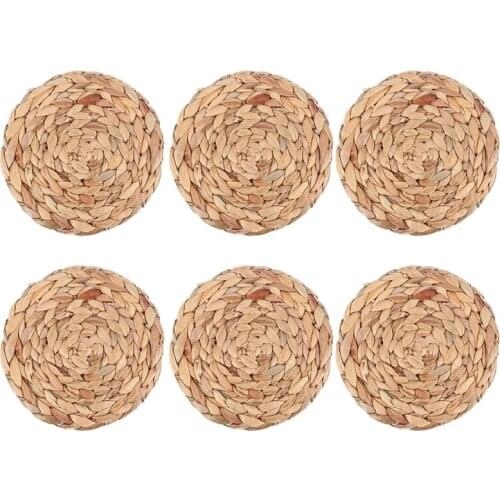 6Pack Round Woven Placemats for Dining Table, 7.8 Inch Straw Braided Placemat, Heat Resistant Non-Slip Weave Placemats