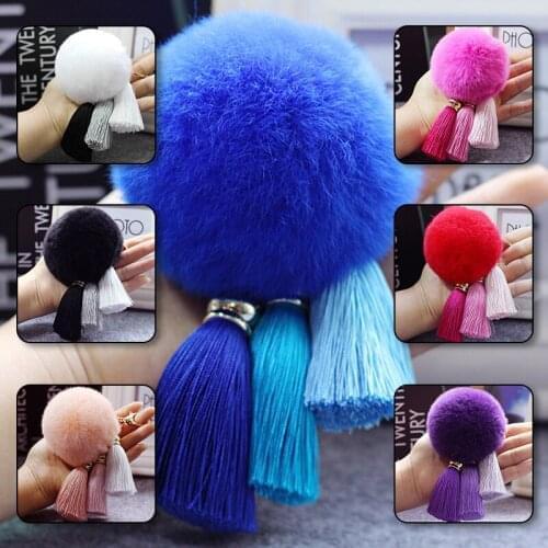 8cm Fashion Keychain Natural Rex Rabbit Fur Fluffy Key Chains For Handbags Ring Pom Trendy Women Bag Pendant Plush Car Ornament