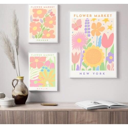 Colorful Flower Market Sunflower Daisy Abstract Wall Art Canvas Painting Nordic Posters Prints Wall Pictures Living Room Decor