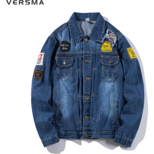 VERSMA Fashion Harajuku Denim Shirt Womens Mens Long Sleeve Shirt Jeans Mens Brand-clothing Long Girls Denim Jacket for Boys 4XL