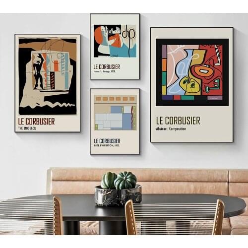 French Le Corbusier Exhibition Poster Vintage Autrement Abstract Pictures Modern Mid Century Abstract Canvas Painting Gift Decor