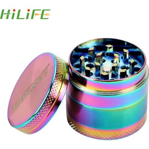 HILIFE 40mm 4-layer Zinc Alloy Rainbow Spice Weed Cutter Tobacco Grinder Hand Muller Smoking Pipe Accessories