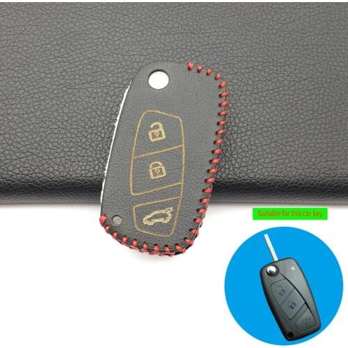 Praise 100% Leather Car Key Cover Case For Fiat / Panda / Stylus / Stitch / Doblo / Large / Bravo 500 Ducato / Minibus 3 Buttons