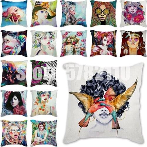 Hummingbird Flowers Girl Pink Floral Decorative Pillowcase Polyester Cushion Cover Throw Pillow Sofa Decoration Pillowcover