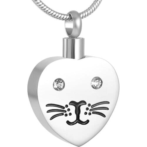 Cat Face Engraved Heart Stainless Steel Cremation Keepsake Pendant Necklace for Ashes Urn Memorial Jewelry IJD8425