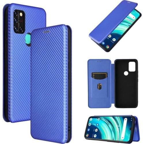 Leather Wallet Case for UMIDIGI A9 Phone Stand Holder Carbon Fiber Shockproof Cover with Card Slot Ring Holder Lanyard