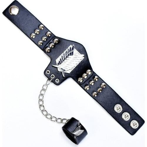 Japanese Anime Attack on Titan Leather Metal Bracelet Ring Cosplay Accessories Shingeki No Kyojin Cosplay Prop Scouting Legion
