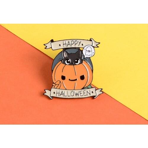 Halloween cute pumpkin pin Cartoon cat ghost enamel pin brooch Happy Halloween Lapel pin Jackets bag badge jewelry gift for kids
