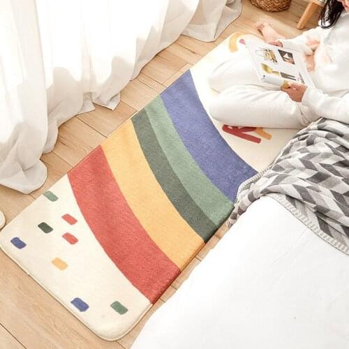 Cartoon Smile Rainbow Cloud Bedroom Bedside Long Strip Mats Living Room Foot Pad Doormat Rugs Kitchen Carpet Balcony Thick Plush
