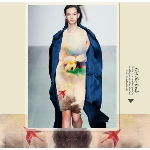 Printed Silk Linen Fabric 14 momme 140cm Width Natural Silk Fabric With Printed DIY Summer Dress Positioning Painting MOQ 1.4M