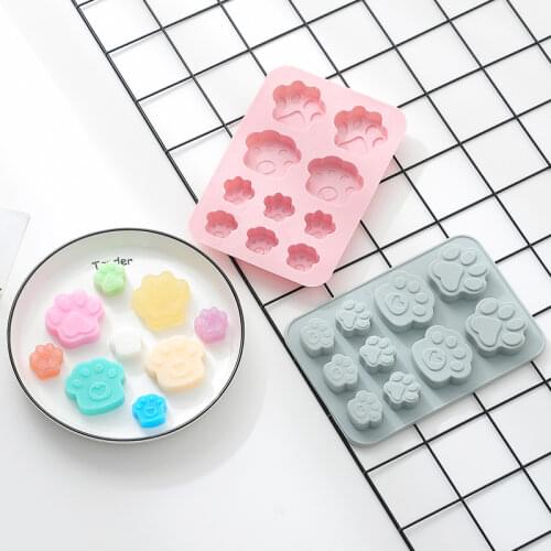 Cat dog footprints silicone cake mold 10 grid DIY fondant bread mold Chocolate mold high temperature cold mold kitchen supplies