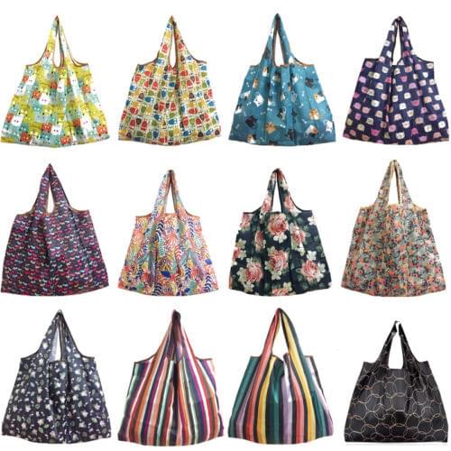 Foldable Recycle Shopping Bag Eco Reusable 2019 New Lady Shopping Tote Bag Cartoon Floral Fruit Vegetable Grocery FS11
