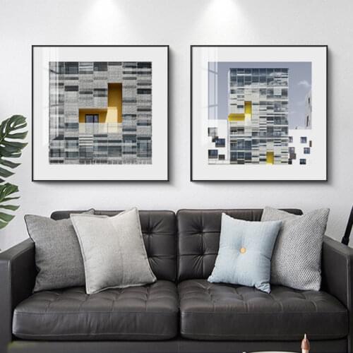 Modern Abstract Geometric Architectural Decoration Painting Wall Painting Light Luxury Bedroom Background Wall Painting Canvas