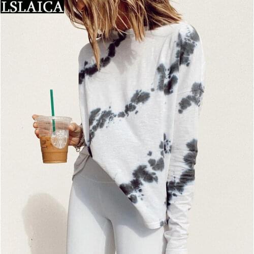 Long Sleeve Top Roun Neck Tie Dye Bulk Items Wholesale Lots Sweatshirts Vintage Knitted Autumn Winter Bottoming Fashion Shirts