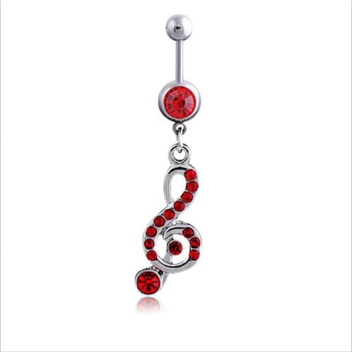 Unique Womens Rhinestone Music Note Dangle Navel Belly Button Bar Ring Body Piercing Jewelry