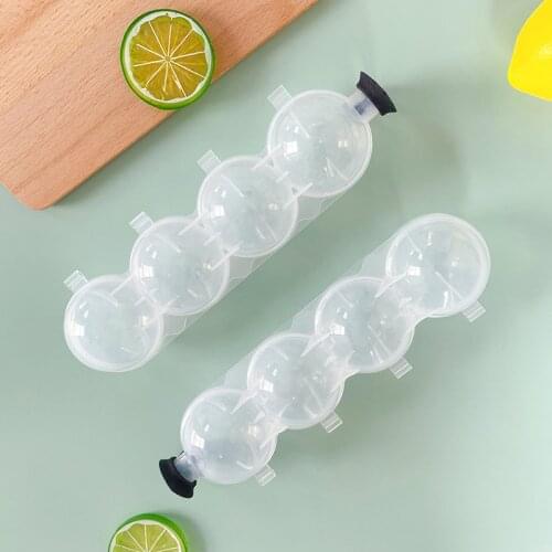 4 Cavity Ice Cube Maker Round Ice Ball Makers Sphere Ice Mold with Lid DIY Ice Ball for Cocktail Whiskey Drink Bar Kitchen Tool