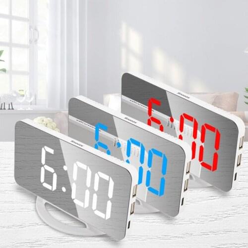 Mirror Snooze Table Clock Digital Alarm Clock LED Screen Wake Up Light Electronic Large Time Temperature Display Home Decoration