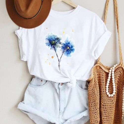 Women Cartoon Plant Watercolor New Cute Style Fashion Summer Lady Print Tee Graphic T Top Female Tshirts Clothes T-Shirt