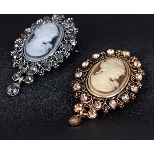 Womens Retro Inlaid Stone Brooches Pin Beauty Girl Head Fashion Hair Brooch Women Girls Love Jewelry Valentines Day Gifts Hot