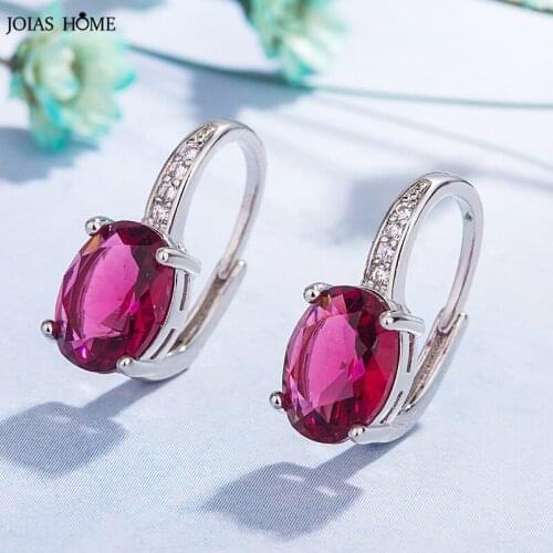 Joiashome Fashion Silver Women Drop Earrings With Oval Shape Ruby Sapphire Yellow Gemstones Female Fine Jewelry Gift Wholesale