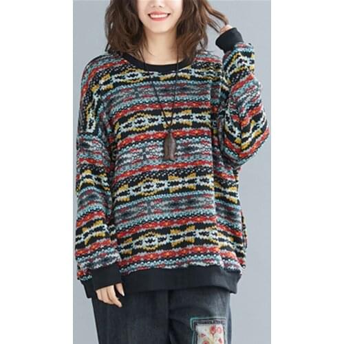 Oversized Women Casual Sweaters New 2020 Autumn Winter Vintage Print O-neck Loose Comfortable Female Knittd Pullover S2202