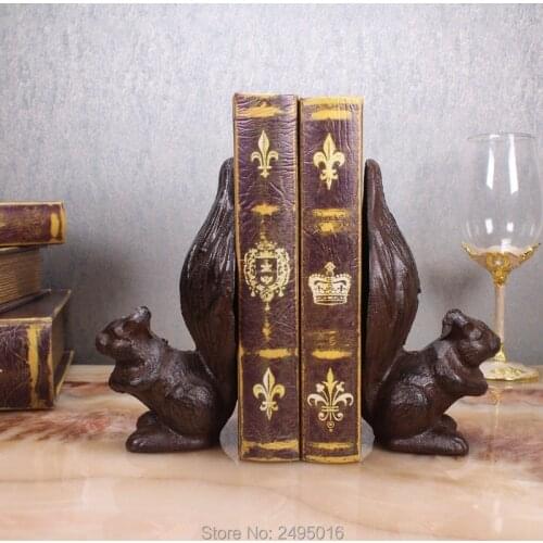 1 Pair-Squirrel statue Bookends Vintage Antique Finish Cast Iron crafts