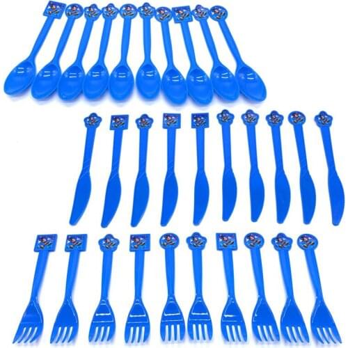 10pcs Disney Mickey Mouse Cartoon Plastic Knives Forks Spoons Festival Tableware Kids Birthday Party Supplies Decoration Supply