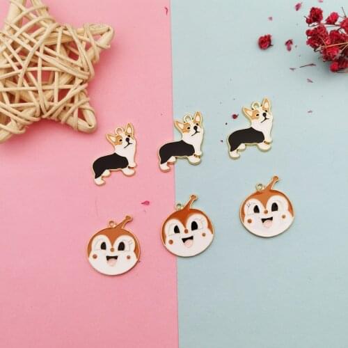 10pcs Cute Pet Corgi Dog Alloy Enamel Charms Pendants Animal Puppy Charms For DIY Earring Bracelet Jewelry Accessories Gold Tone