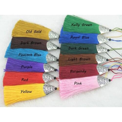 18 Colors For Your Chosing--10pcs/lot Silky Handmade (2.2'') Soft Fiber Tassels with Antique Silver Cap Diy Accessories